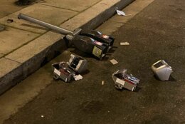 <p>A parking meter is seen tipped over along L Street by Farrugut North. (John Domen/WTOP)</p>
