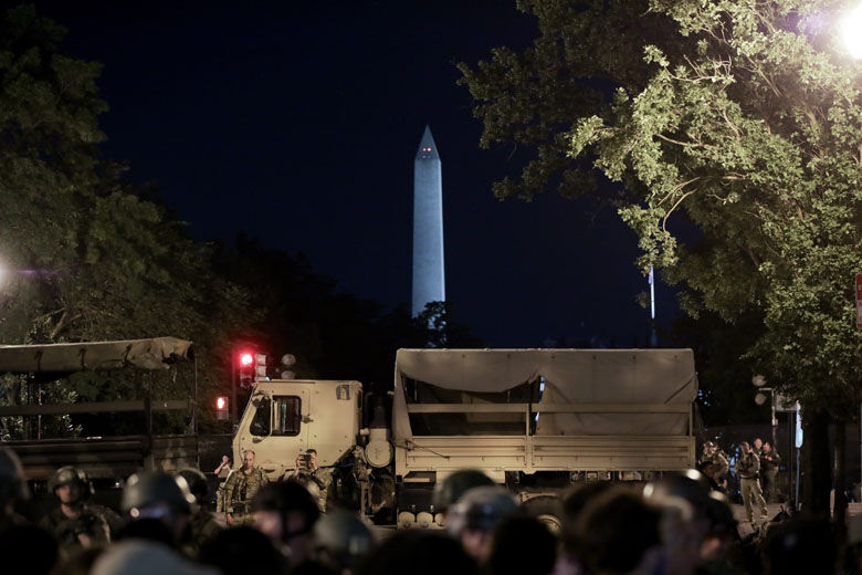 Security forces in front of the Washington Monument