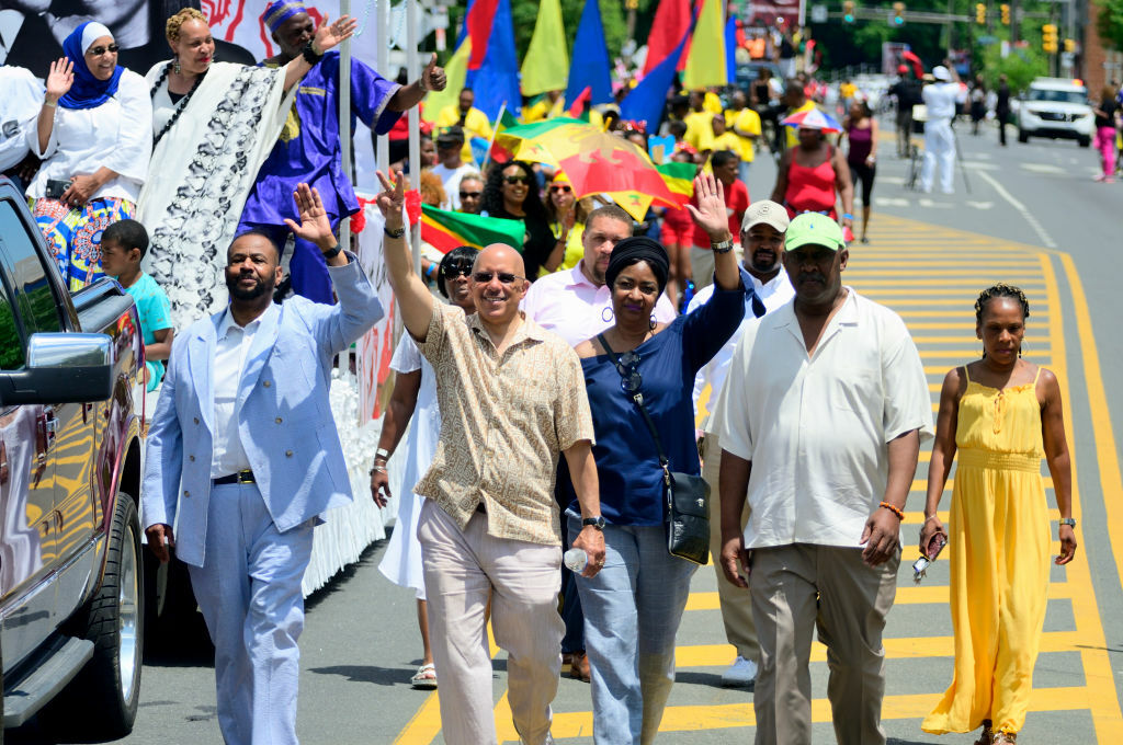 Elected officials, community leaders, youth and drum and marching bands take part in the second annual Juneteenth Parade, in Philadelphia, PA on June 22, 2019 in the week that Juneteenth was declared an official state holiday by Pennsylvania Governor Tom Wolf. Juneteenth National Freedom Day commemorates the announcement of abolition of slavery on June 19, 1865. (Photo by Bastiaan Slabbers/NurPhoto via Getty Images)