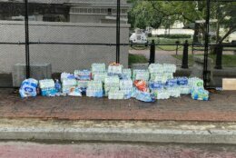 <p>Water is seen waiting for demonstrators outside of Lafayette Park at Black Lives Matter Plaza in D.C.</p>
