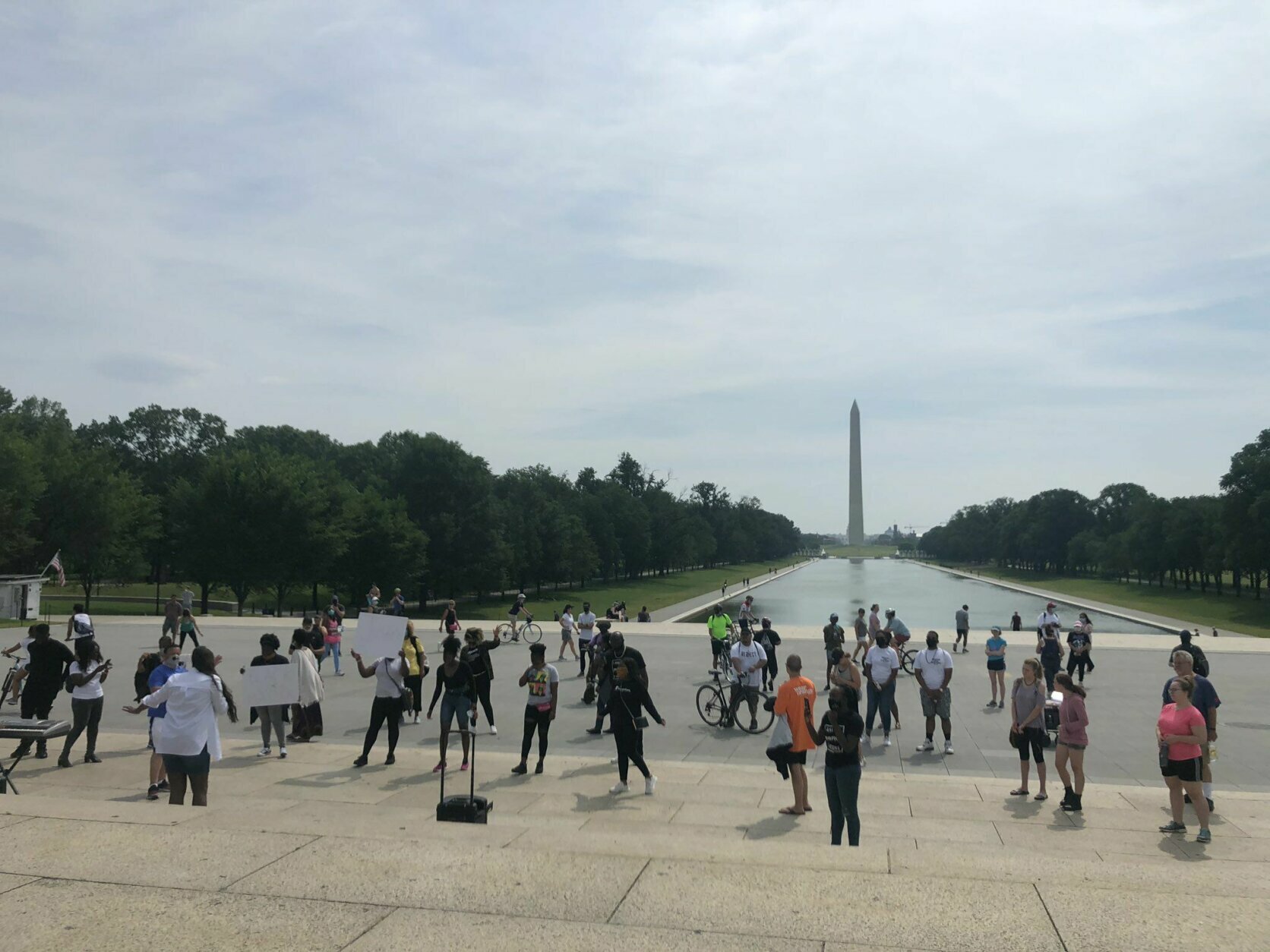 <p>Demonstrators start to gather in D.C. ahead of planned protests on Saturday.</p>

