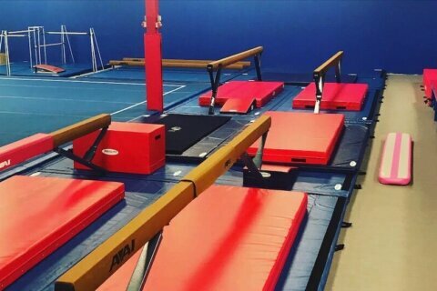 The Dominique Dawes Gymnastics Academy features two spaces at a business park in Clarksburg, Maryland. 