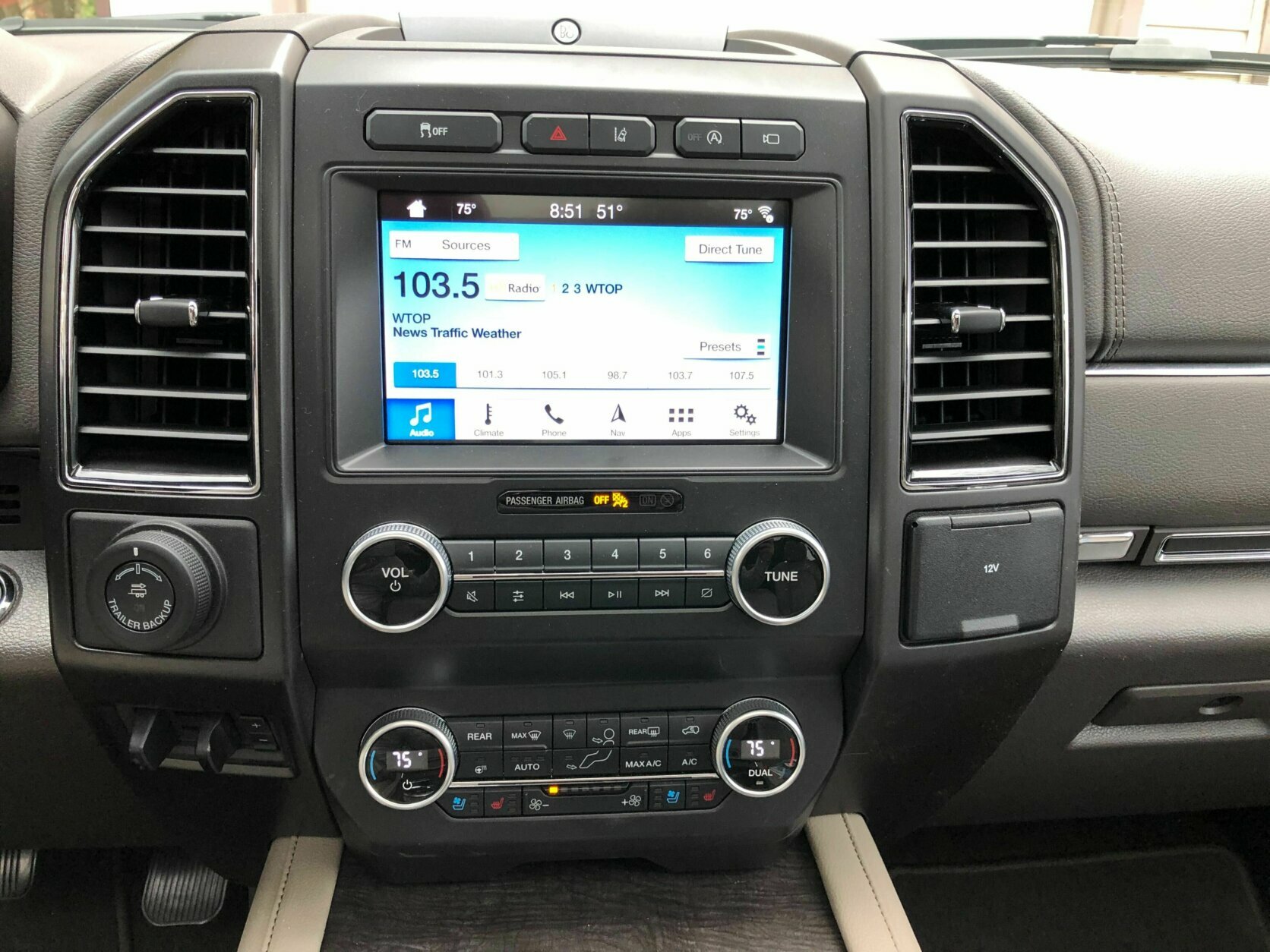 Large touch screen with large knobs make for easy NAV and radio controls. 
