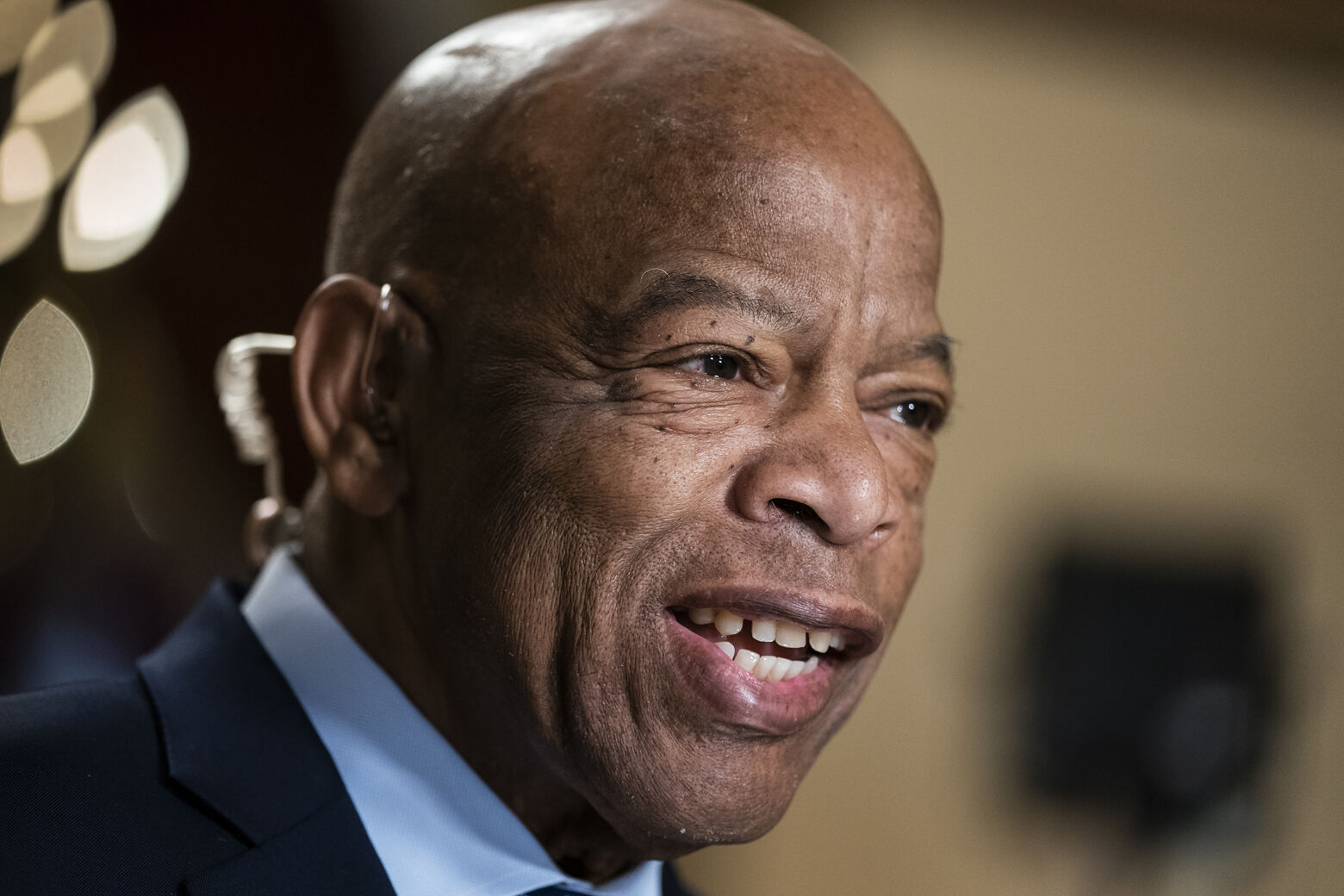 FILE - In this July 16, 2019, file photo, Rep. John Lewis, D-Ga., speaks during a television interview at the Capitol in Washington. Lewisâ€&#x2122; endorsement of Democratic Senate hopeful Jon Ossoff is the focus of a new television ad from Ossoffâ€&#x2122;s campaign that begins airing statewide on Tuesday. (AP Photo/J. Scott Applewhite, File)