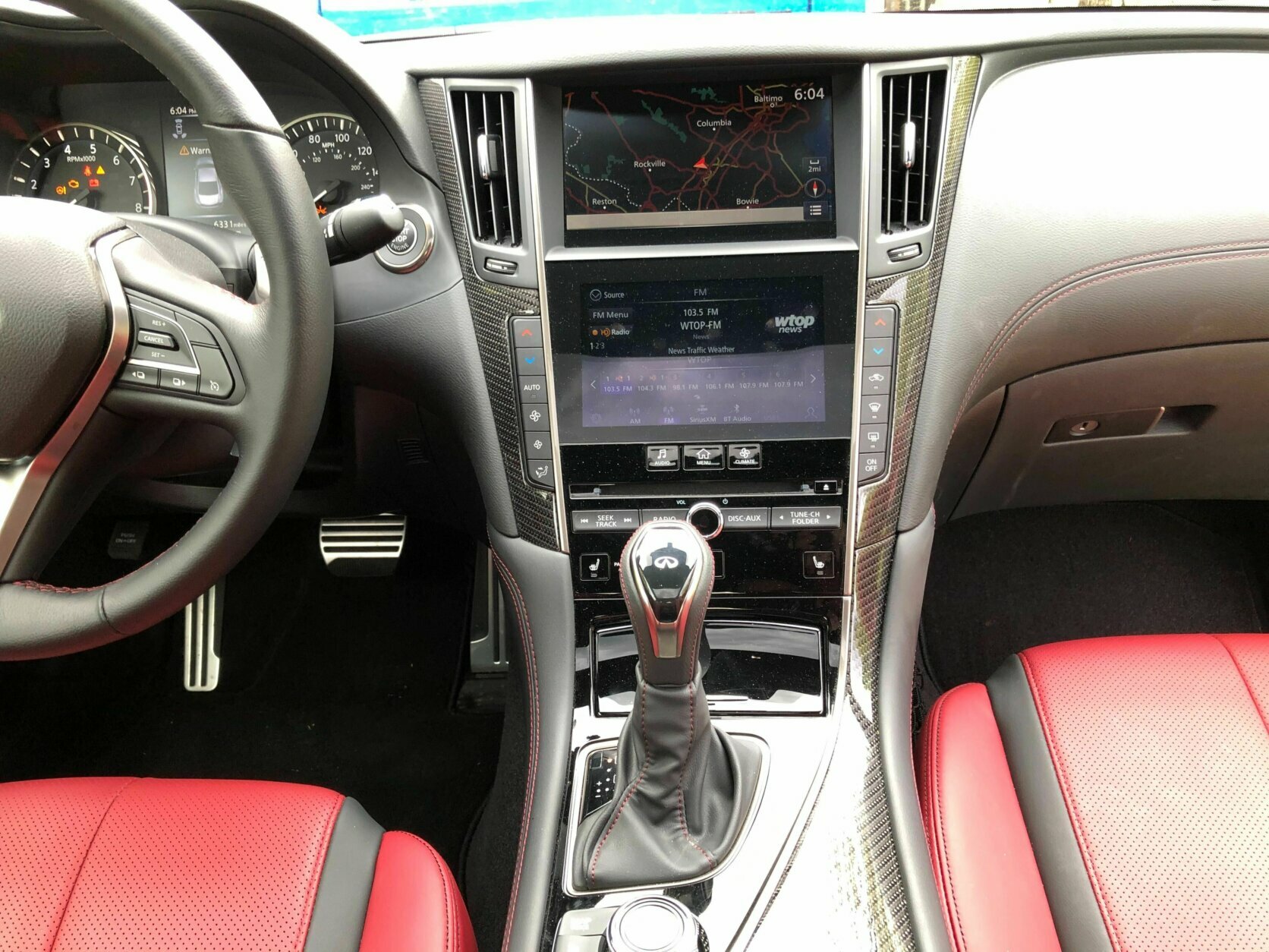 Interior of the 2020 Infiniti Q60 Red Sport