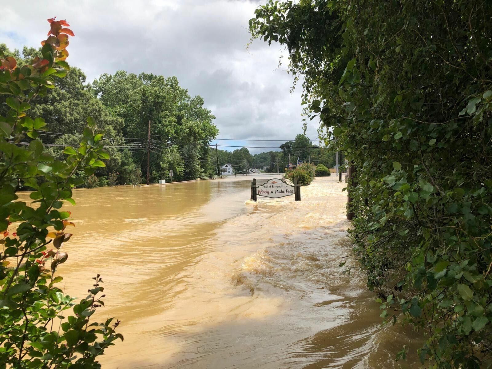 Tropical Storm Isaias flooded Maryland Route 5 near the Port of Leonardtown winery last week.
