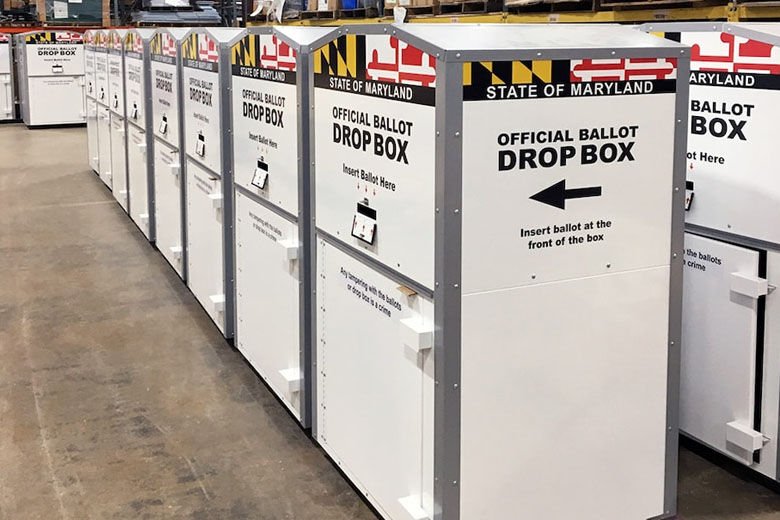 A row of ballot drop-off boxes. (Courtesy Montgomery County Board of Elections)