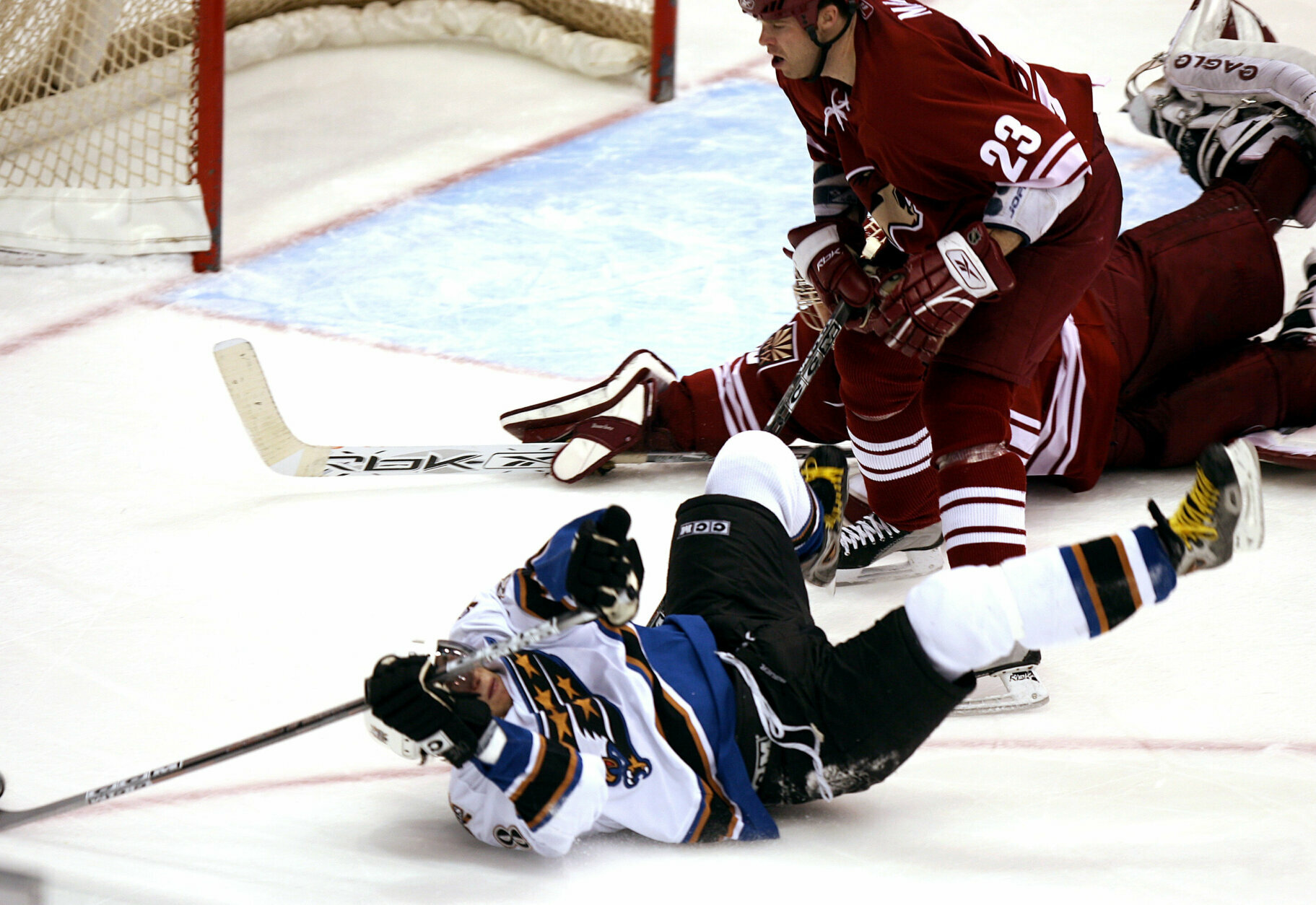 <p>On Jan. 16, 2006, Ovechkin shot the puck from over his head after being checked to the ice by Phoenix Coyotes defenseman Paul Mara. Caps fans today remember the acrobatic score simply as &#8220;The Goal.&#8221;</p>
