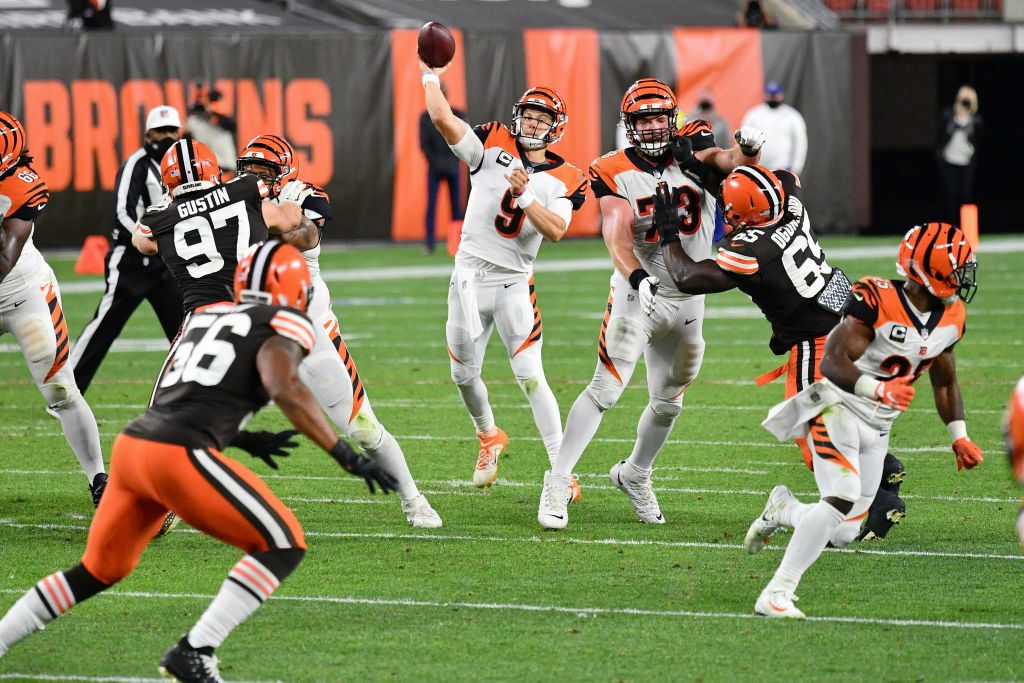 <p><b><i>Bengals 30</i></b><br />
<b><i>Browns 35</i></b></p>
<p>While a meeting between football wastelands isn&#8217;t exactly the ideal way to celebrate the NFL&#8217;s 100th birthday, Cleveland-Cincinnati ended up being a thrilling shootout between the No. 1 overall picks from two of the last three NFL Drafts. Baker Mayfield got the win, but Joe Burrow impressed by setting a single-game rookie record with 37 completions on a whopping 61 attempts. If the Bengals ever put a team around him, this dude has the tools to win.</p>
