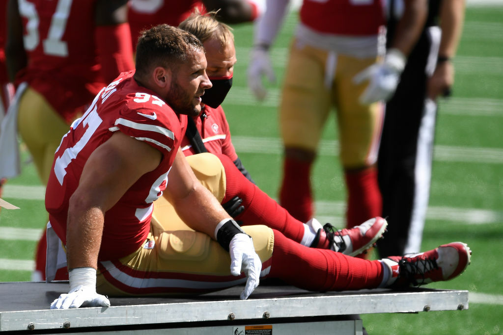 <p><b><i>49ers 31</i></b><br />
<b><i>Jets 13</i></b></p>
<p>On a day filled with brutal injuries, San Francisco had the most pyrrhic victory of them all. Jimmy Garoppolo, Raheem Mostert, Nick Bosa and Solomon Thomas all left with injuries after playing on <a href="https://profootballtalk.nbcsports.com/2020/09/20/49ers-unhappy-about-metlife-stadium-turf/">terrible MetLife Stadium turf</a> that brings back memories of <a href="http://www.espn.com/nfl/news/2001/0813/1239051.html">the old Veterans Stadium in Philly.</a></p>
<p>Bosa is <a href="https://twitter.com/AdamSchefter/status/1307775197647376389?s=20">feared done for the season with a torn ACL</a>. (Washington fans will be stunned to know Jordan Reed wasn&#8217;t among them but scored two touchdowns.) The 49ers&#8217; victory was <a href="https://twitter.com/helloimivan/status/1307771748184588288?s=20 ">the most costly win since Thanos</a>.</p>
