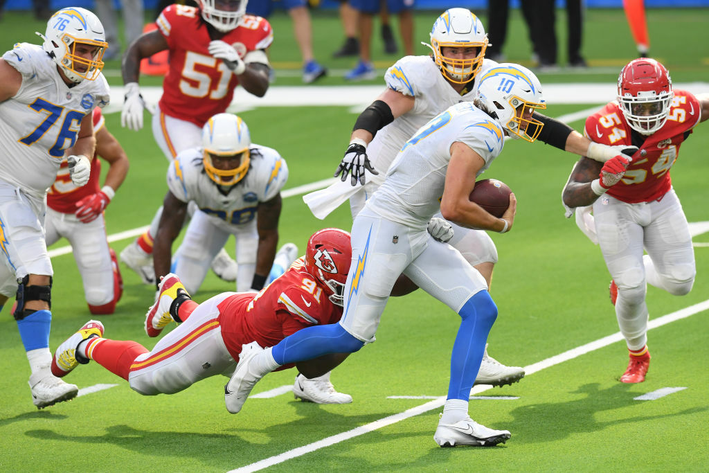 <p><b><i>Chiefs 23</i></b><br />
<b><i>Chargers 20 (OT)</i></b></p>
<p>The injury bug blitzed through the NFL so bad this week, Tyrod Taylor <a href="https://profootballtalk.nbcsports.com/2020/09/20/tyrod-taylor-is-released-from-hospital-with-chest-injury/">got hurt <i>before Sunday&#8217;s game even started</i></a>. No matter what coach Anthony Lynn said during his postgame press conference, if Justin Herbert is capable of going toe-to-toe with Patrick Mahomes in his first game as a pro, he should remain the starter.</p>
