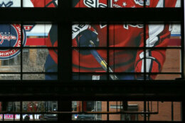 <p>A large photo of Ovechkin adorns Nationwide Arena during the 2015 NHL All-Star weekend in Columbus, Ohio.</p>
