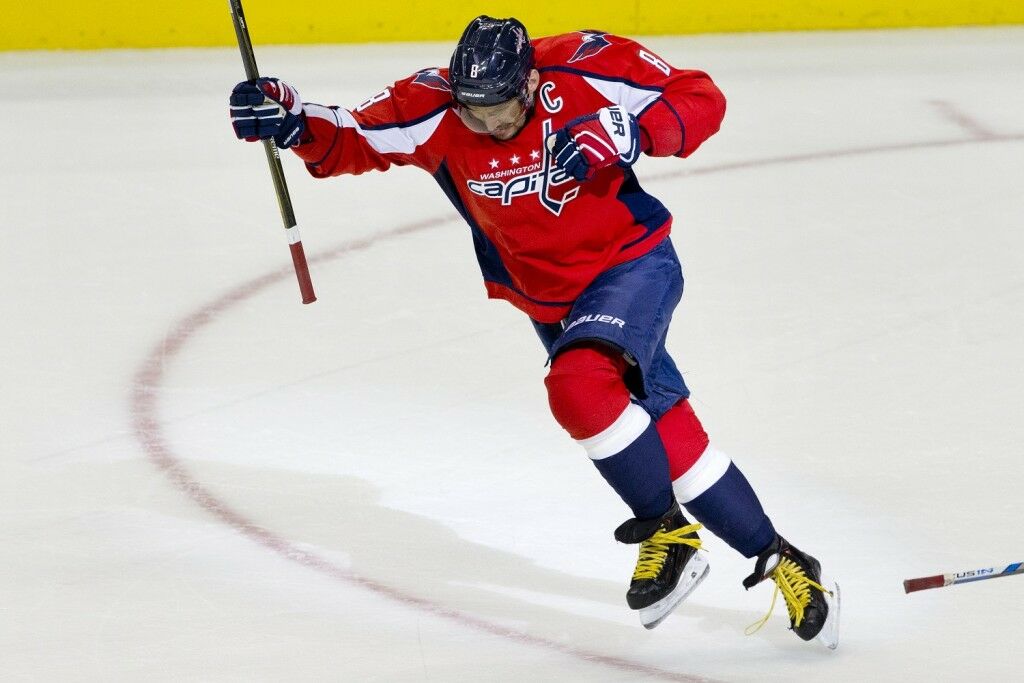 <p>Ovechkin celebrates his 500th career NHL goal during a home game against Ottawa in January 2016.</p>
