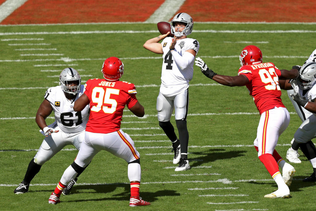 <p><b><i>Raiders 40</i></b><br />
<b><i>Chiefs 32</i></b></p>
<p>I guess <a href="https://profootballtalk.nbcsports.com/2020/10/07/derek-carr-we-have-to-win-some-games-or-its-not-a-rivalry-with-the-chiefs/">we have a rivalry now</a>.</p>
<p>Derek Carr is quietly becoming <a href="https://twitter.com/ESPNStatsInfo/status/1315362055214575616?s=20">one of the most prolific passers in Raiders history</a>, outdueling the mighty Patrick Mahomes in his own home to lead Las Vegas to an improbable victory that ends Kansas City&#8217;s 13-game win streak. The AFC West just got a whole lot more interesting than we thought it would be.</p>
