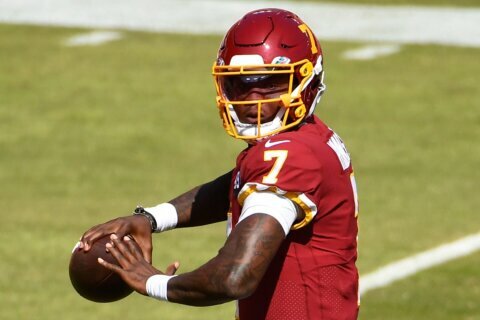 All better? Dwayne Haskins back at Washington Football practice facility