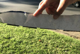 Arlington County police released this photo showing razor blades taped to the bottom of a political sign. (Courtesy Arlington Count police)
