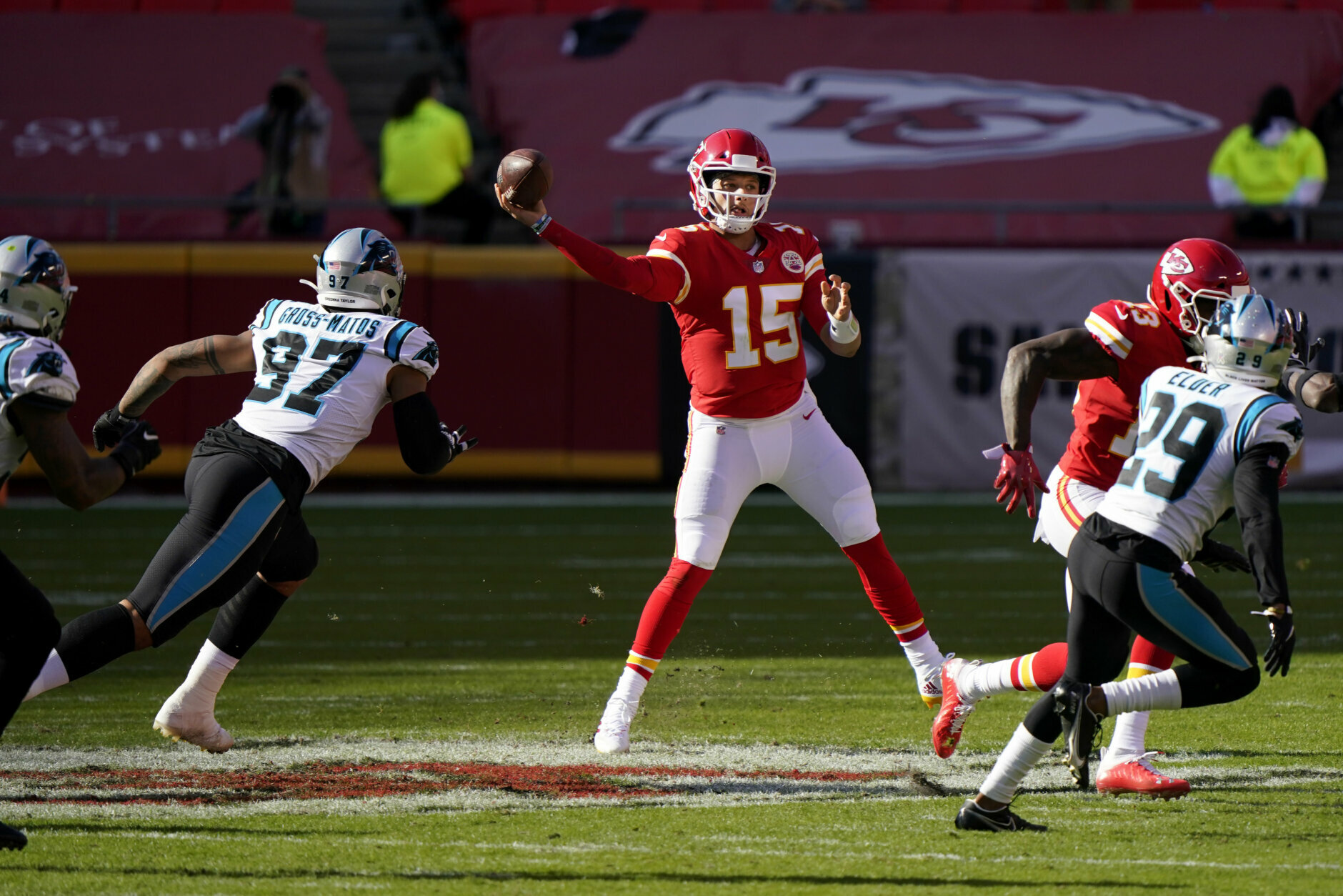 <p><b><i>Panthers 31</i></b><br />
<b><i>Chiefs 33</i></b></p>
<p>Patrick Mahomes is the fastest to 100 touchdown passes (40 games) in NFL history, and if he continues <a href="https://twitter.com/ESPNStatsInfo/status/1325566266191405056?s=20">this tear</a> and Russell Wilson shoots a couple more blanks trying to overcompensate for Seattle&#8217;s defense, Mahomes will grab his second MVP. Book it.</p>
