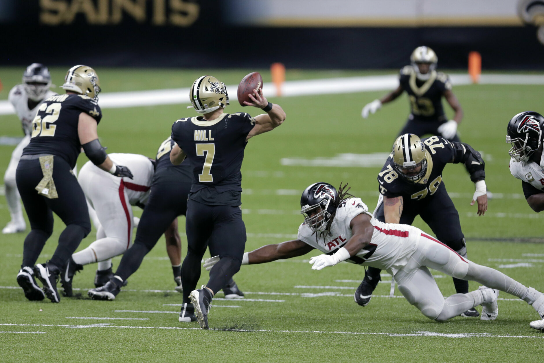 <p><b><i>Falcons 9</i></b><br />
<b><i>Saints 24</i></b></p>
<p>He certainly didn&#8217;t look like Steve Young, but Taysom Hill was good enough to lead New Orleans to a big win in the bayou that keeps the Saints undefeated in a competitive division. All Hill has to do is protect the ball against losing teams the next three weeks and this team will enter the Dec. 20 game against the Chiefs at 11-2.</p>
