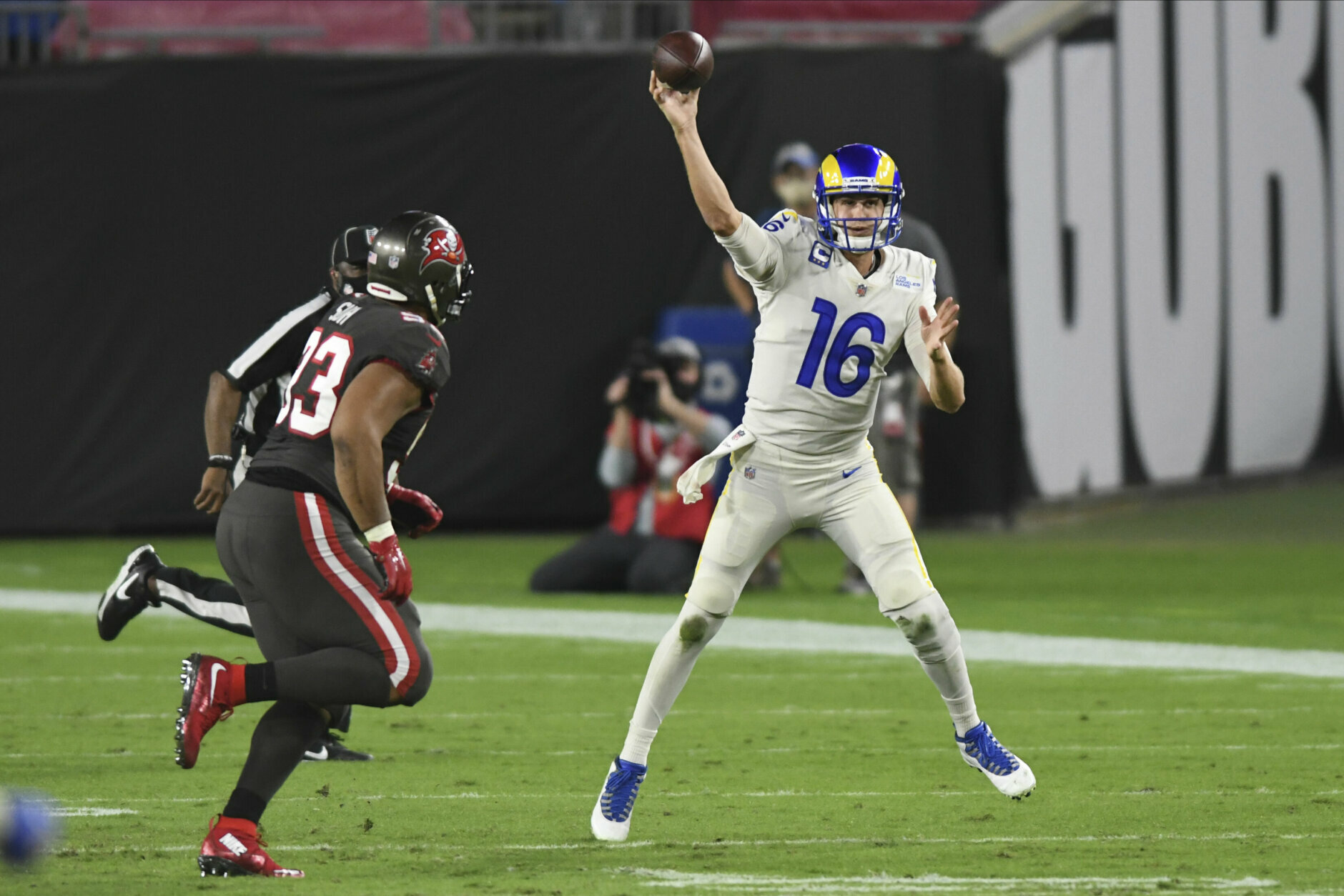 <p><b><i>Rams 27</i></b><br />
<b><i>Bucs 24</i></b></p>
<p>There was a lot to like about this game: <a href="https://wtop.com/nfl/2020/11/nfl-assembles-all-black-officiating-crew-for-first-time/  ">The NFL&#8217;s first all-Black officiating crew</a>. Tom Brady <a href="https://www.cbssports.com/nfl/news/tom-brady-forgets-the-rules-of-football-after-improbably-completing-a-pass-to-himself-against-rams/">completing a pass to himself</a> on the 20th anniversary of his NFL debut. <a href="https://twitter.com/ESPNStatsInfo/status/1331092882862825472?s=20">Jared Goff</a> and <a href="https://twitter.com/ESPNStatsInfo/status/1331077420510810113?s=20">his receivers</a> connecting so many times they made MNF history. This was <a href="https://profootballtalk.nbcsports.com/2020/11/22/sean-mcvay-hopes-monday-night-will-be-kind-of-a-breakthrough-for-explosive-plays/">the breakthrough Sean McVay was looking for</a> and if Goff can cut down the picks, the NFC West belongs to L.A.</p>
<p>And let&#8217;s not read too much into Tampa Bay&#8217;s loss. The Bucs tried hard to <a href="https://profootballtalk.nbcsports.com/2020/11/16/bucs-will-try-to-change-primetime-mojo-by-practicing-at-night-this-week/">change up their primetime mojo</a> but they&#8217;re simply <a href="https://www.joebucsfan.com/2020/11/bruce-arians-says-bucs-are-a-really-tired-team-details-schedule-change/">a tired team</a> limping their way to the latest bye week in NFL history (Week 13). Once they take their beating from the Chiefs, their final four games are very winnable and who knows how the Saints close out without Drew Brees. Brady&#8217;s Bucs will be fine.</p>
