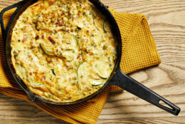 <h2>Turkey Frittata</h2>
<p>Within 20 minutes, a turkey frittata can become a reality with just a half-dozen eggs, turkey and a cast-iron pan.</p>
<p>Check out <a href="https://www.foodnetwork.com/recipes/turkey-frittata-recipe-1962764" target="_blank" rel="noopener">Food Network&#8217;s Thanksgiving spin on the frittata</a>.</p>
