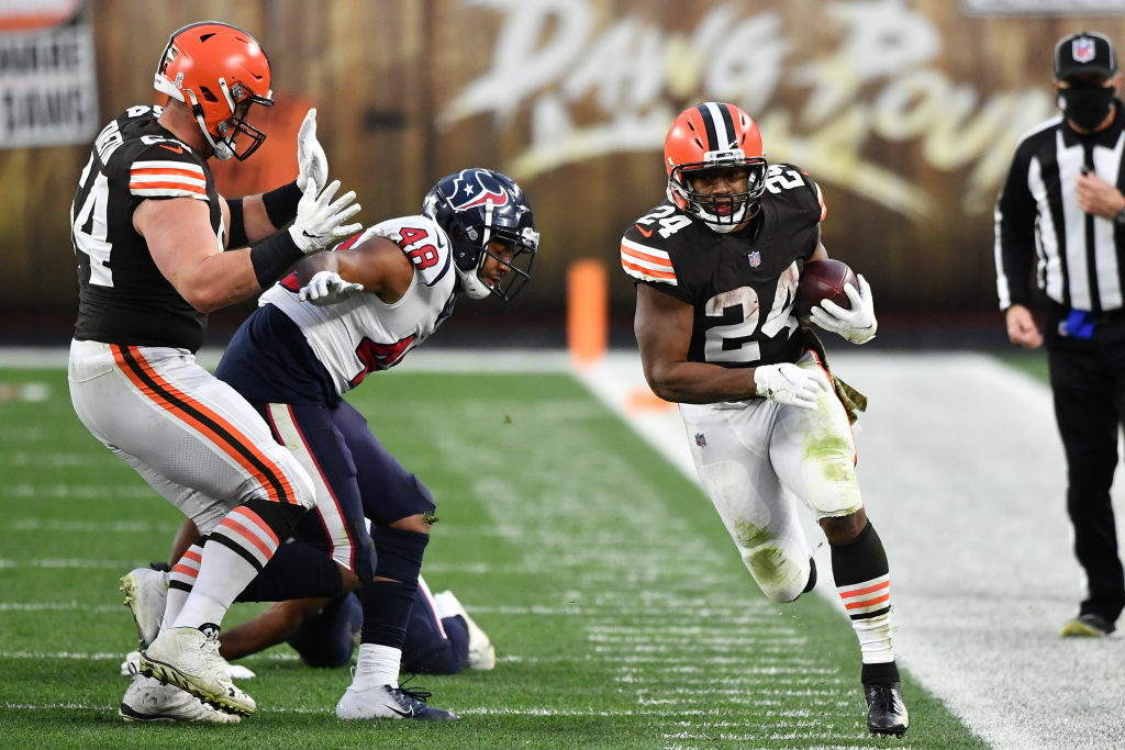 <p><b><i>Texans 7</i></b><br />
<b><i>Browns 10</i></b></p>
<p>Nick Chubb is <a href="https://www.espn.com/chalk/story/_/id/30325164/nick-chubb-decision-1-yard-line-costs-bettors-cleveland-browns-fail-cover-45-point-spread">a bad beat for bettors</a> but the best thing to happen to Cleveland; the Browns are 4-1 and average over 200 rushing yards per game with Chubb in the lineup this season. This is a wild card contender as long as he and <a href="https://twitter.com/Browns/status/1328096985585491977?s=20  ">the Browns&#8217; real Gs</a> keep keepin&#8217; on.</p>
