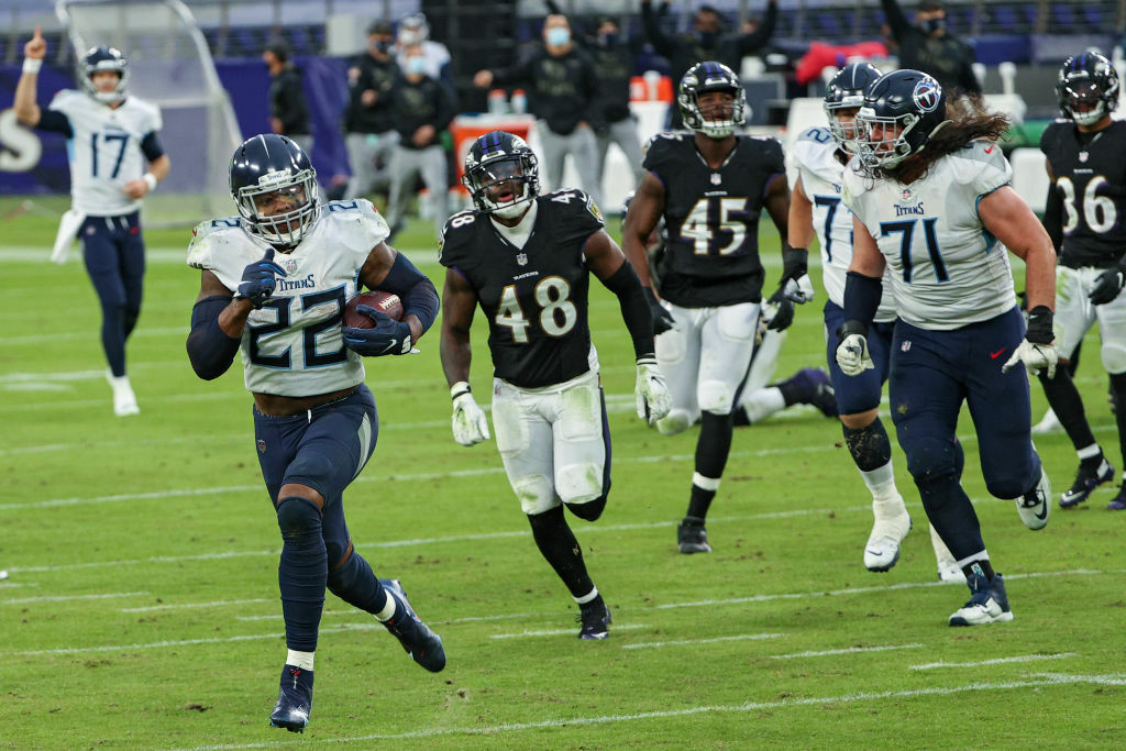 <p><b><i>Titans 30</i></b><br />
<b><i>Ravens 24 (OT)</i></b></p>
<p>Baltimore looks done. I get that the Ravens defense was without Calais Campbell and Brandon Williams, but the playoff rematch with Tennessee — bookended by <a href="https://profootballtalk.nbcsports.com/2020/11/22/a-j-brown-pregame-altercation-set-the-tone-of-the-game/" target="_blank" rel="noopener">a chippy, tone-setting pregame altercation</a> and <a href="https://twitter.com/NFL_DovKleiman/status/1330621931272409088?s=20  ">some postgame shade</a> — was a stunning revelation that Baltimore is a third-place team that lacks the physicality that made it a juggernaut in 2019. Their season is over if they can&#8217;t find their mojo in Pittsburgh.</p>
<p>Meanwhile, Derrick Henry became the first player in NFL history to run for an overtime touchdown twice in one season, leading Tennessee to an 11-point comeback that continued an <a href="https://twitter.com/ESPNStatsInfo/status/1330629720149463040?s=20">incredible league-wide trend</a>. We might remember this game as the one that vaulted the Titans into the postseason and kept the Ravens home for the holidays.</p>
