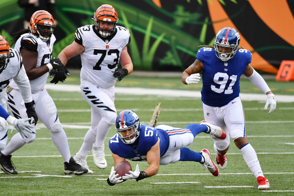 <p><b>Giants 19</b><br />
<b>Bengals 17</b></p>
<p>Finally, Big Blue showed some fight outside <a href="https://twitter.com/MikeSilver/status/1329868295164502016?s=20" target="_blank" rel="noopener">their own locker room</a>.</p>
<p>Yes, the Giants beat a quarterback who wasn&#8217;t even on the Bengals&#8217; roster last week to get their first-ever win in Cincinnati, but they continued to protect the ball (+7 turnover ratio during the three-game win streak) and sit atop the NFC East. How long they stay there depends on how long <a href="https://www.espn.com/nfl/story/_/id/30416236/new-york-giants-qb-daniel-jones-leaves-game-hamstring-injury" target="_blank" rel="noopener">Daniel Jones is sidelined</a>.</p>
