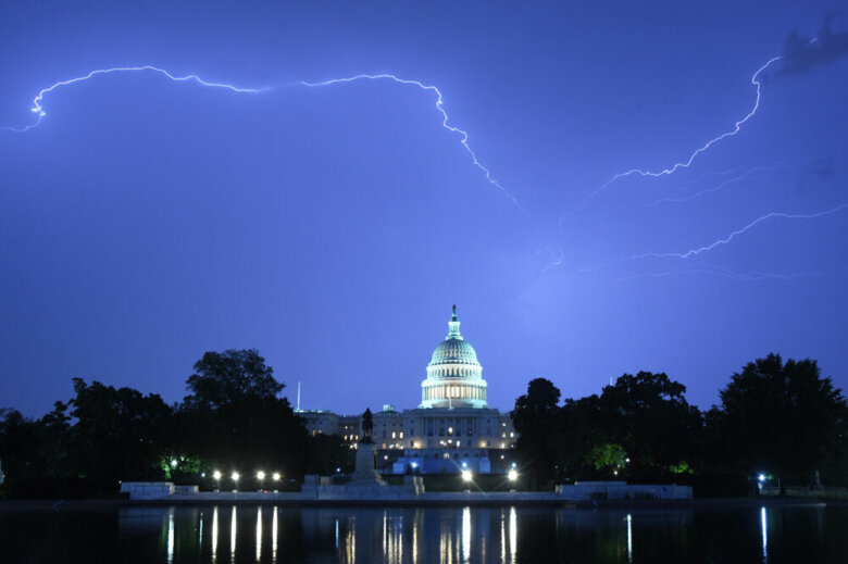 Lighting above the U.S. Capitol Building.