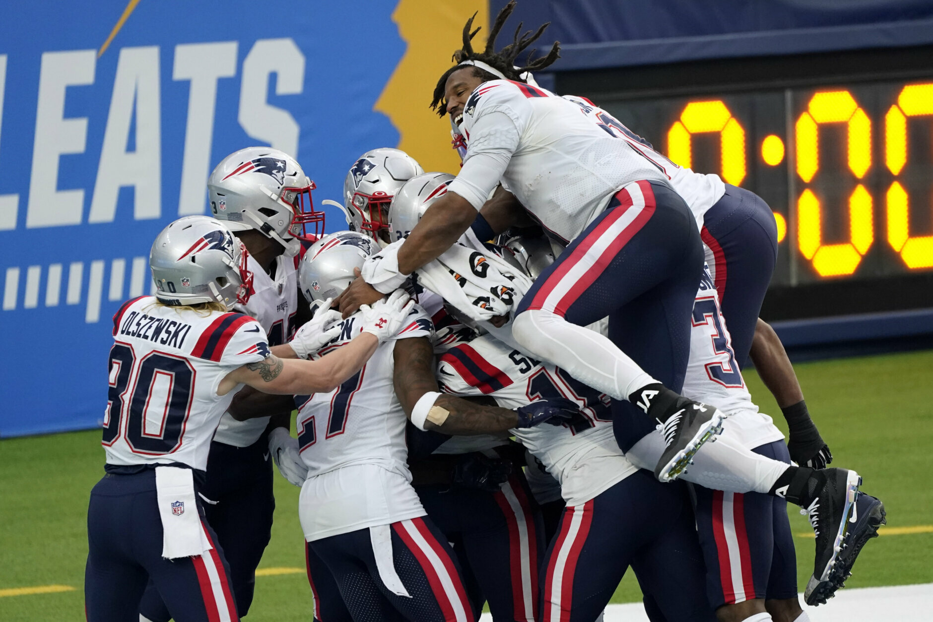 <p><b><i>Patriots 45</i></b><br />
<b><i>Chargers 0</i></b></p>
<p>Man, this isn&#8217;t even funny anymore. It just feels like piling on the poor Chargers.</p>
<p>The Bolts suffered their worst home loss in franchise history, giving up two special teams touchdowns to unlock another level of football hell previously believed to be unattainable. At this point, firing coach Anthony Lynn would be a mercy.</p>
<p>On the other sideline, <a href="https://twitter.com/ESPNStatsInfo/status/1335750877005688832?s=20">&#8220;Blowout Bill&#8221; Belichick</a> put a stop to <a href="https://profootballtalk.nbcsports.com/2020/12/04/justin-herbert-closing-in-on-nfl-rookie-record-for-passing-touchdowns/">Justin Herbert&#8217;s record-setting pace</a> — which was absolutely necessary, since the Pats offense almost got as many passing yards (61) from backup Jarrett Stidham&#8217;s three attempts as Cam Newton&#8217;s 69 yards on 19 throws. Even as Cam became the first quarterback with double digit multi-rush TD games, it&#8217;s growing obvious New England will go in another direction in 2021.</p>
