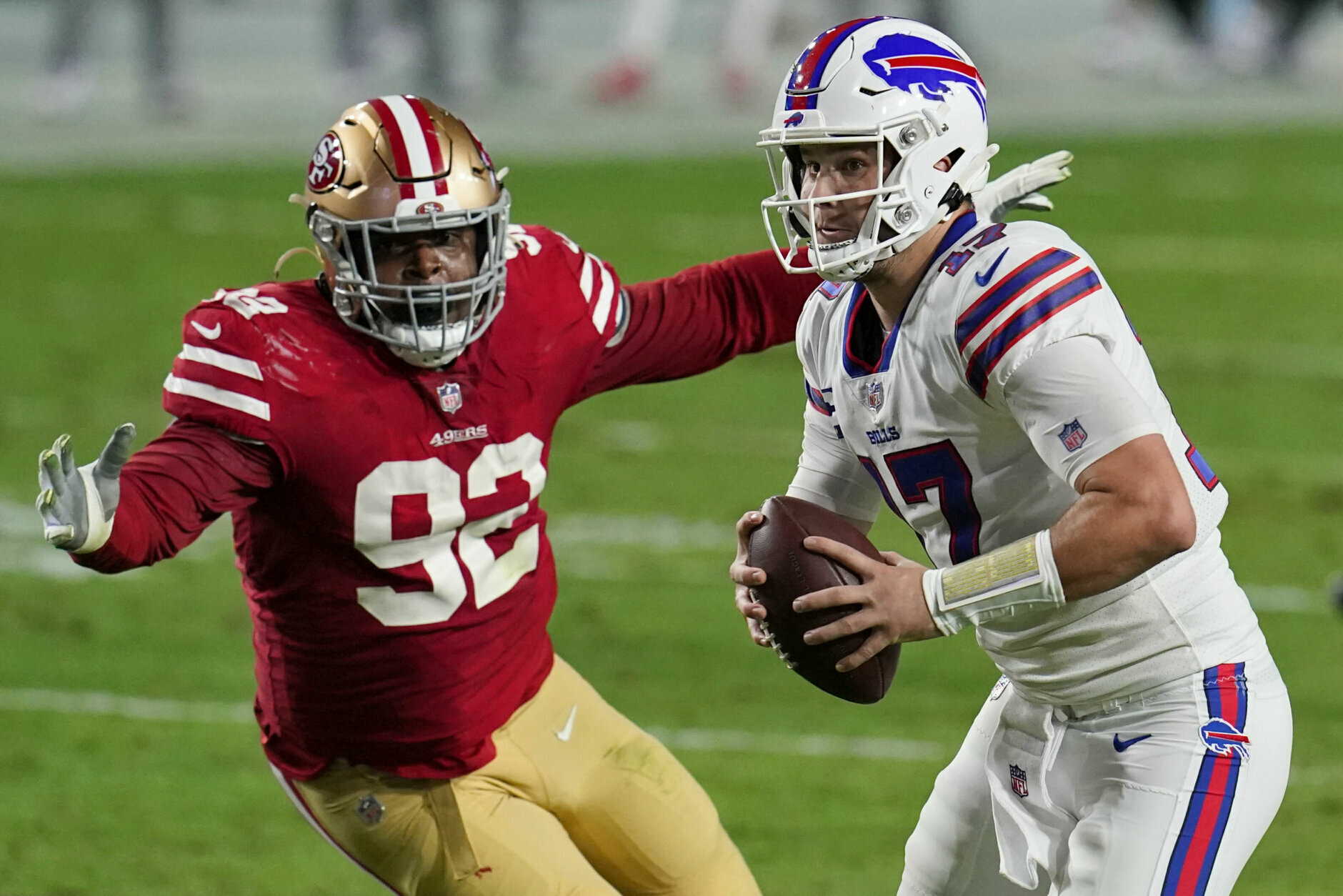 <p><b><i>Bills 34</i></b><br />
<b><i>49ers 24</i></b></p>
<p>It’s fitting this game quasi-shared a national stage with Washington because even as Josh Allen <a href="https://profootballtalk.nbcsports.com/2020/12/05/josh-allen-eight-wins-is-not-enough-were-not-in-the-nfc-east/">took shots at the NFC East</a> his Bills took a step closer to winning the AFC East by snapping their Washington-esque 21-year drought on Monday night. I&#8217;m not sure it erases the sting from the <a href="https://www.youtube.com/watch?v=l3MDZBGrX4Y">Hail Murray</a> they gave up in the same stadium two weeks prior but it certainly has them feeling good about the prospects of another signature primetime win over Pittsburgh next week.</p>
