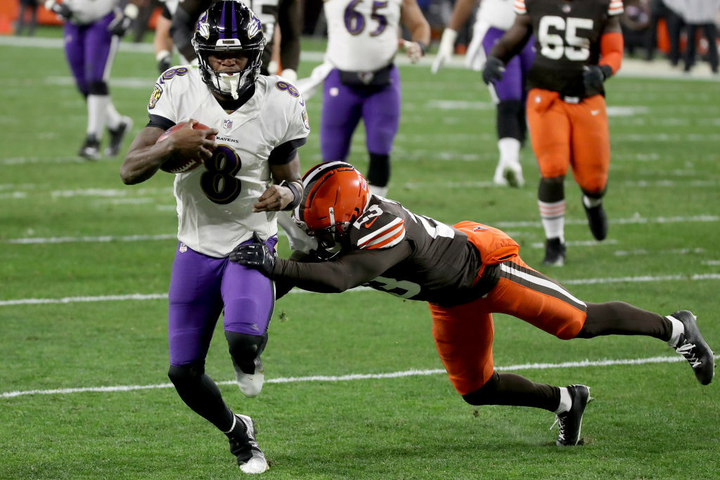 <p><b><i>Ravens 47</i></b><br />
<b><i>Browns 42</i></b></p>
<p>What. A. Game.</p>
<p>Third-highest scoring game in Monday Night Football history. An NFL-record nine rushing touchdowns combined. Nearly 25 years after <a href="https://www.espn.com/nfl/story/_/id/30505696/25-years-browns-broke-cleveland-heart-left-baltimore" target="_blank" rel="noopener">the Browns left Cleveland heartbroken</a>, the Ravens did it all over again by winning a back-and-forth thriller that keeps Baltimore alive in the wild card race and all but cripples the Browns&#8217; hopes of winning the AFC North. Lamar Jackson rushed for a MNF-record 124 yards, took perhaps the most highly publicized poop ever (I know <a href="https://twitter.com/Ravens/status/1338712148734857218?s=20" target="_blank" rel="noopener">he denies it</a> &#8230; but <a href="https://twitter.com/RobWoodfork/status/1338696986854354944?s=20" target="_blank" rel="noopener">circumstantial evidence says otherwise</a>) and then directed <a href="https://twitter.com/PFF/status/1338711280836894720?s=20" target="_blank" rel="noopener">the sort of come-from-behind victory</a> we hadn&#8217;t seen from him before. Lamar may have saved his reputation and Baltimore&#8217;s season all at once.</p>
