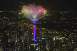 <p>Fireworks from the SkyTower during New Year&#8217;s Eve celebrations in Auckland, New Zealand.</p>
