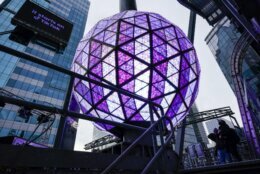 Event organizers test the New Year's Eve Ball ahead of the official Times Square celebration Wednesday, Dec. 30, 2020, in New York. (AP Photo/Frank Franklin II)