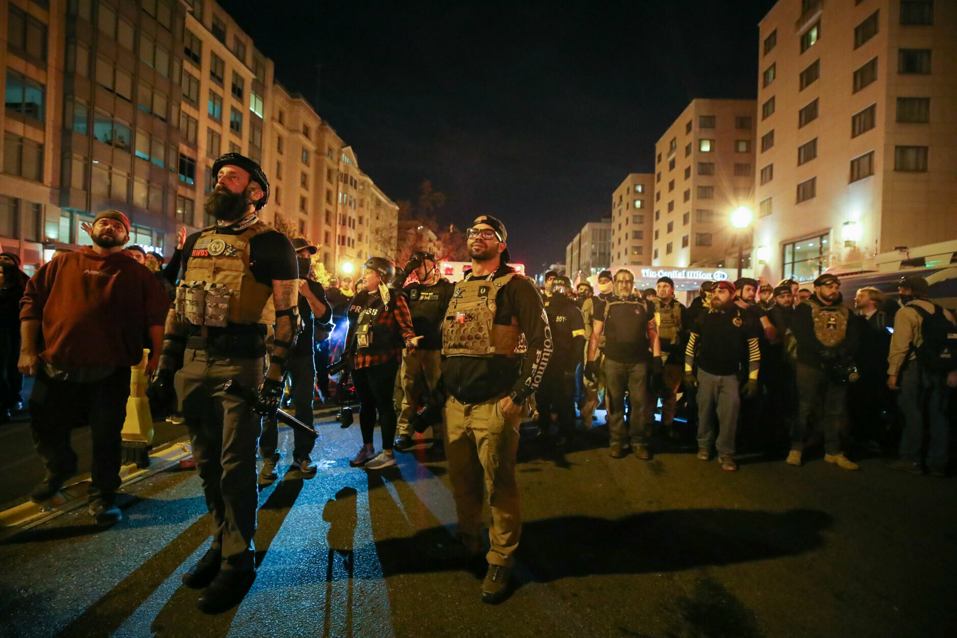 WASHINGTON, USA - DECEMBER 12: Proud Boys take streets after the "Million MAGA March" from Freedom Plaza to the US Capitol in Washington, DC, United States on December 12, 2020. Rally held to back President Donald Trump's unsubstantiated claims of voter fraud in the US election. (Photo by Tayfun Coskun/Anadolu Agency via Getty Images)