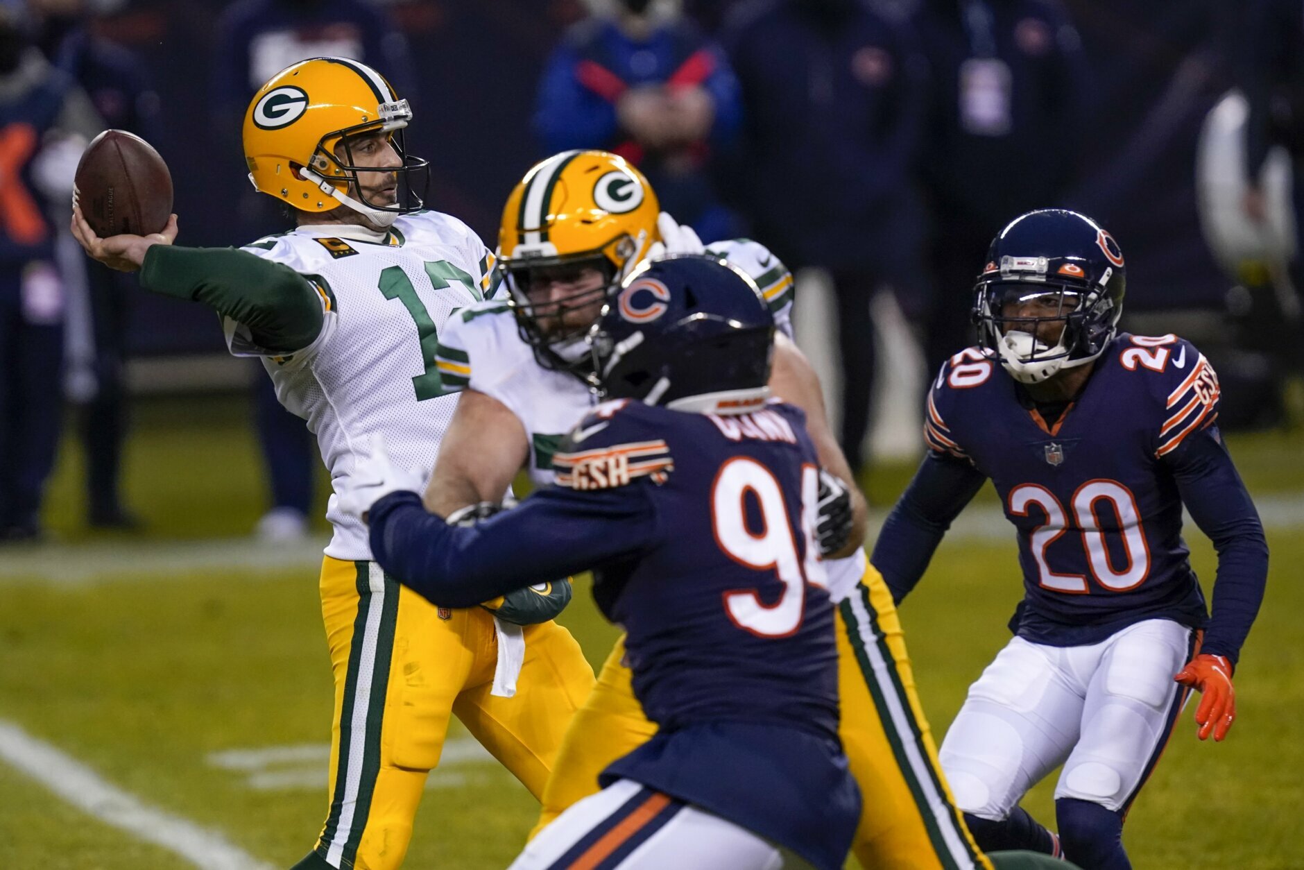 <p><b><i>Packers 35</i></b><br />
<b><i>Bears 16</i></b></p>
<p>Aaron Rodgers has been <a href="https://sports.yahoo.com/rodgers-3rd-mvp-meaningful-validate-play-234227147--nfl.html" target="_blank" rel="noopener">openly campaigning for MVP,</a> but this closing argument may have been more convincing than his actual words. <a href="https://twitter.com/NFL_Memes/status/1345899251709194241?s=20" target="_blank" rel="noopener">A-Rod had more TD passes than Green Bay had punts this season</a>, and even without David Bakhtiari watching his blind side, Rodgers should be able to lead the Pack to victory on the Frozen Tundra twice to hammer home the point.</p>
<p>Chicago, however, promises to have what amounts to a playoff cameo. Don&#8217;t let his late-season improvement fool you: Mitchell Trubisky is basically Blake Bortles 2.0, and the Bears shouldn&#8217;t be seduced into paying him top dollar to stick around.</p>
