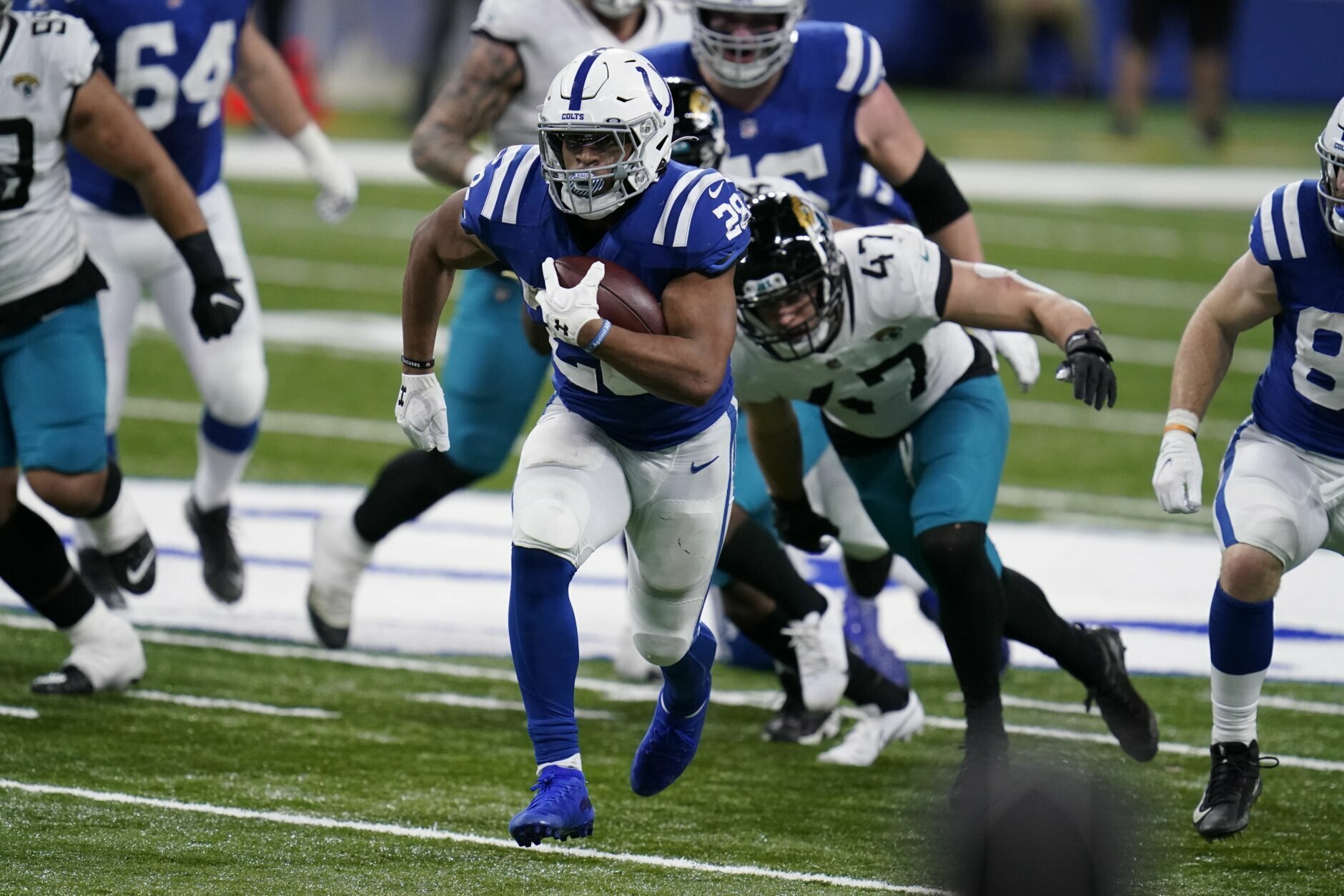 <p><em><strong>Jaguars 14</strong></em><br />
<em><strong>Colts 28</strong></em></p>
<p>It turns out this wasn&#8217;t Philip Rivers&#8217; last game. That comes Saturday in Buffalo. But until then, give it up for Jonathan Taylor setting the Colts franchise record with 253 rushing yards in a game. It&#8217;ll be interesting to see if Indy tries to rehabilitate Carson Wentz, which would be a damn good long-term option at QB if Frank Reich can pull it off.</p>
<p>Jacksonville is officially on the clock for the first pick in the 2021 NFL draft. The Jaguars wouldn&#8217;t hire Urban Meyer or Ryan Day and then take Sugar Bowl hero Justin Fields, would they?</p>
