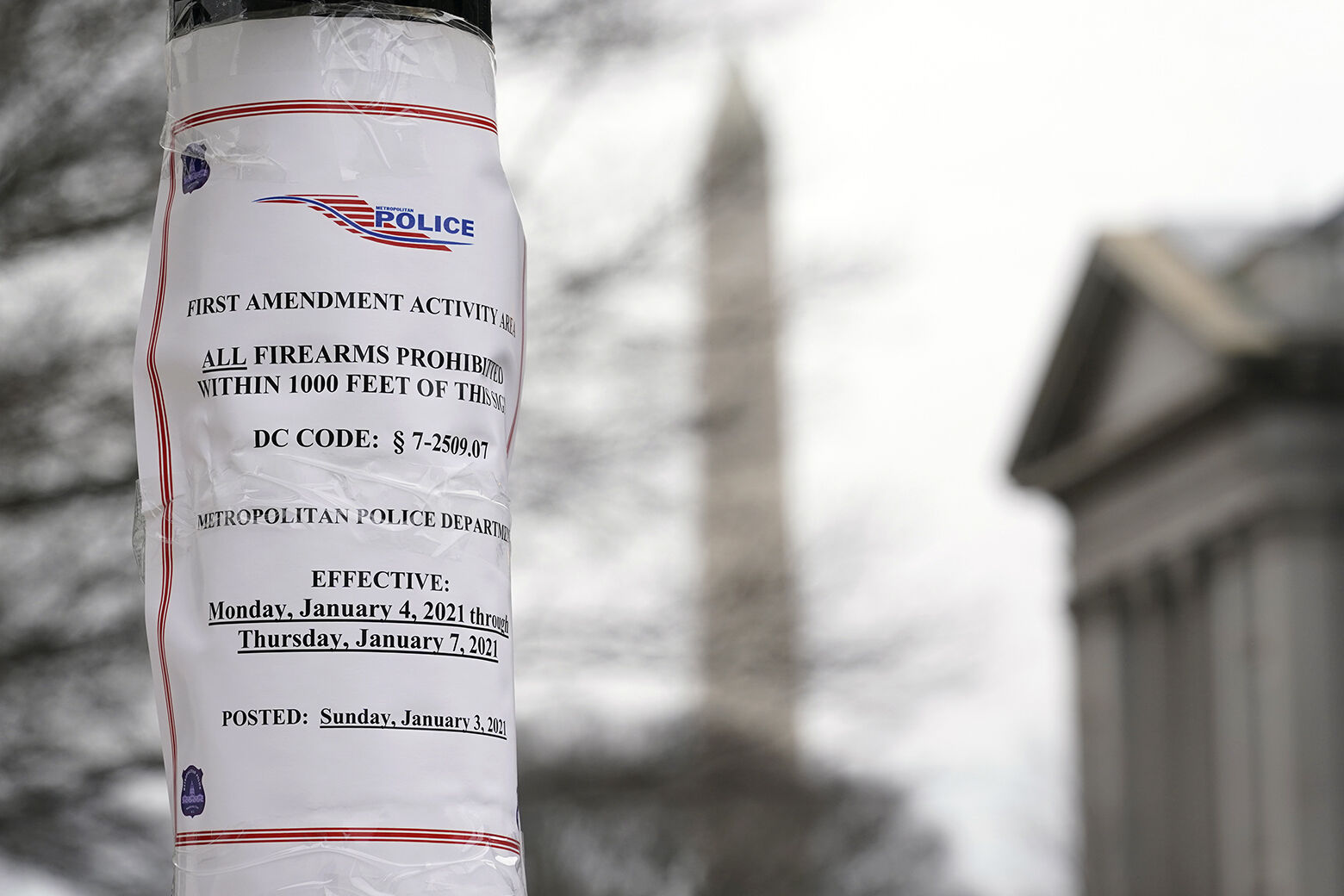 A sign is posted near the White House in Washington, Monday, Jan. 4, 2021, in preparation for a rally on Jan. 6, the day when Congress is scheduled to meet to formally finalize the presidential election results. (AP Photo/Susan Walsh)
