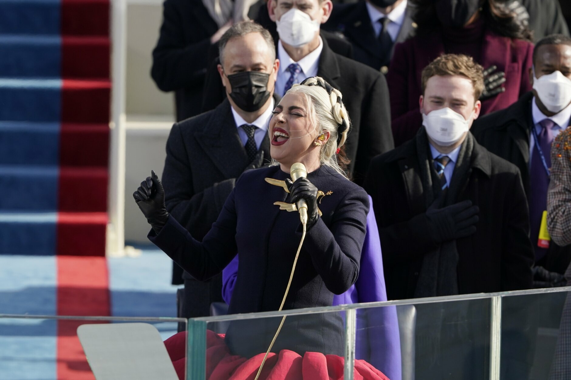 <p>Lady Gaga sings the National Anthem during the 59th Presidential Inauguration at the U.S. Capitol in Washington, Wednesday, Jan. 20, 2021. (AP Photo/Patrick Semansky, Pool)</p>
