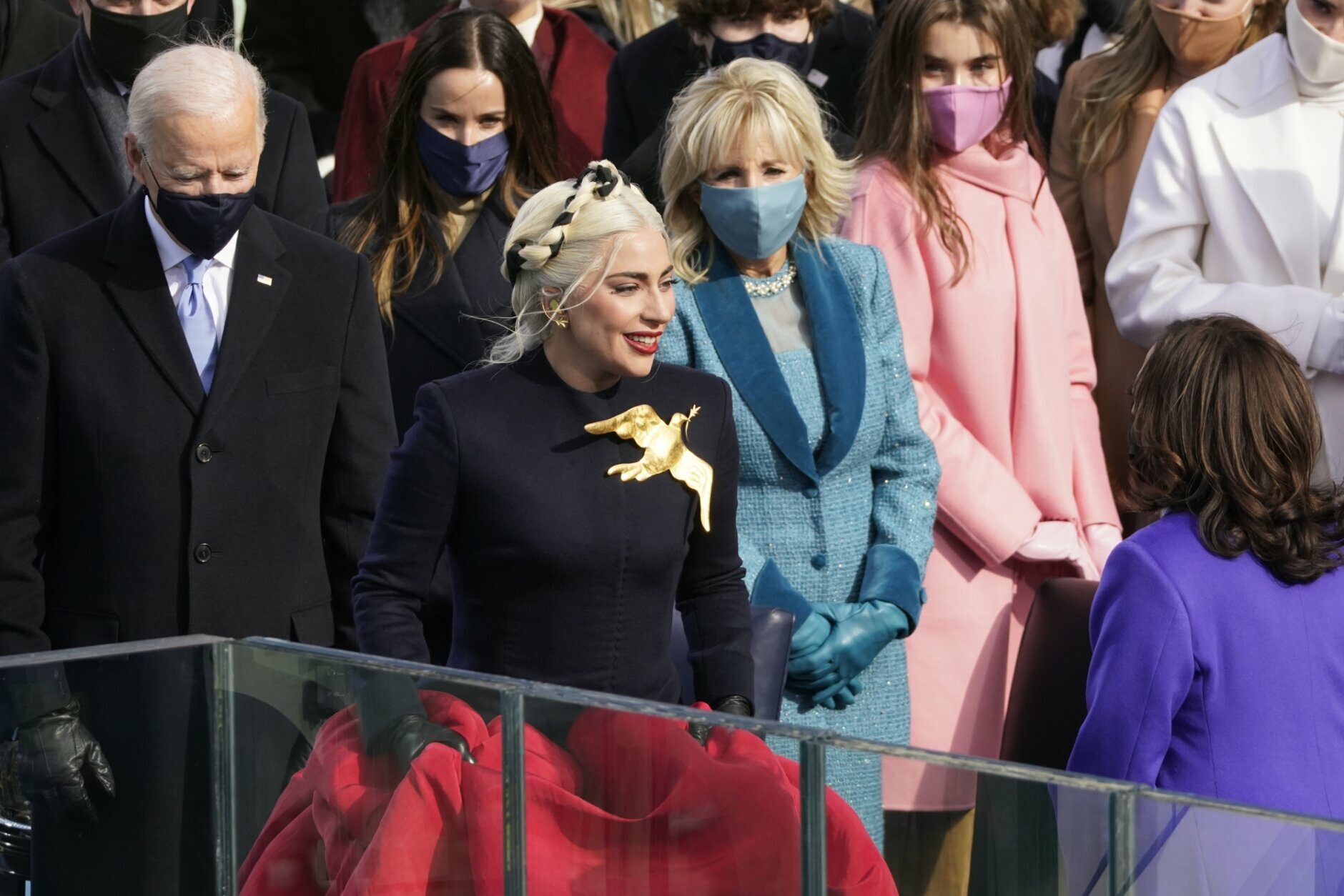 <p>Lady Gaga arrives to sing the National Anthem during the 59th Presidential Inauguration at the U.S. Capitol in Washington, Wednesday, Jan. 20, 2021. (AP Photo/Andrew Harnik)</p>

