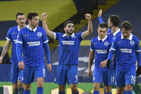 Brighton beats Leeds 1-0 in EPL for first win in 2 months