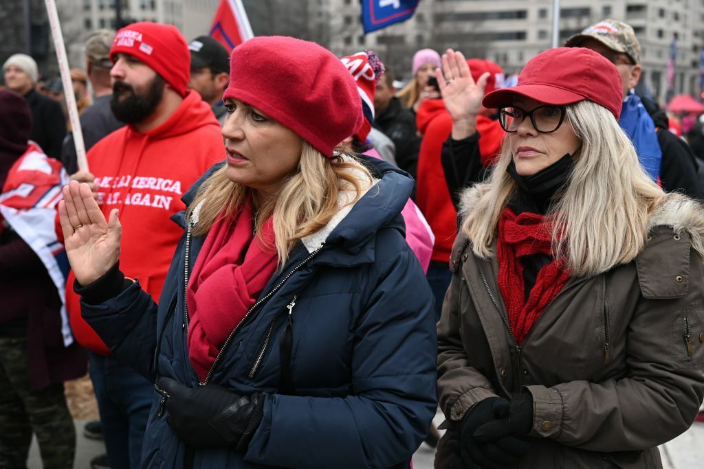 Supporters of President Donald Trump hold a rally as they protest the upcoming Electoral College vote count of President-elect Joe Biden in Washington, D.C. on Jan. 5, 2021. (Photo by Saul Loeb/AFP via Getty Images)