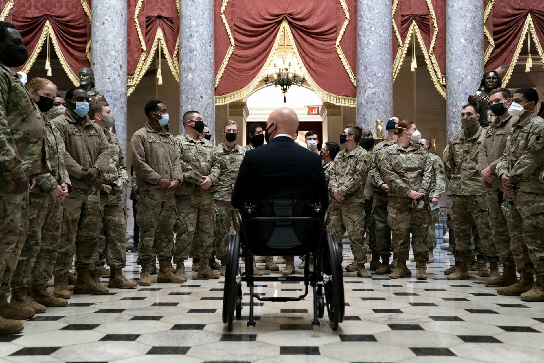 <p>Rep. Brian Mast (R-FL) gives members of the National Guard a tour of the U.S. Capitol on January 13, 2021 in Washington, DC.</p>
