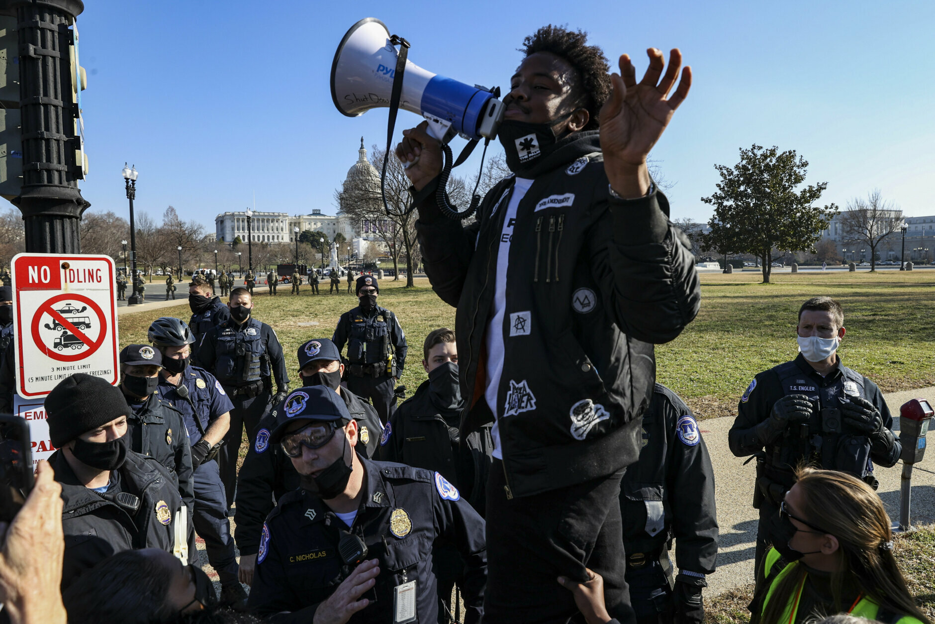 <p>Anti-Trump protesters gathered at the Capitol in the afternoon.</p>
