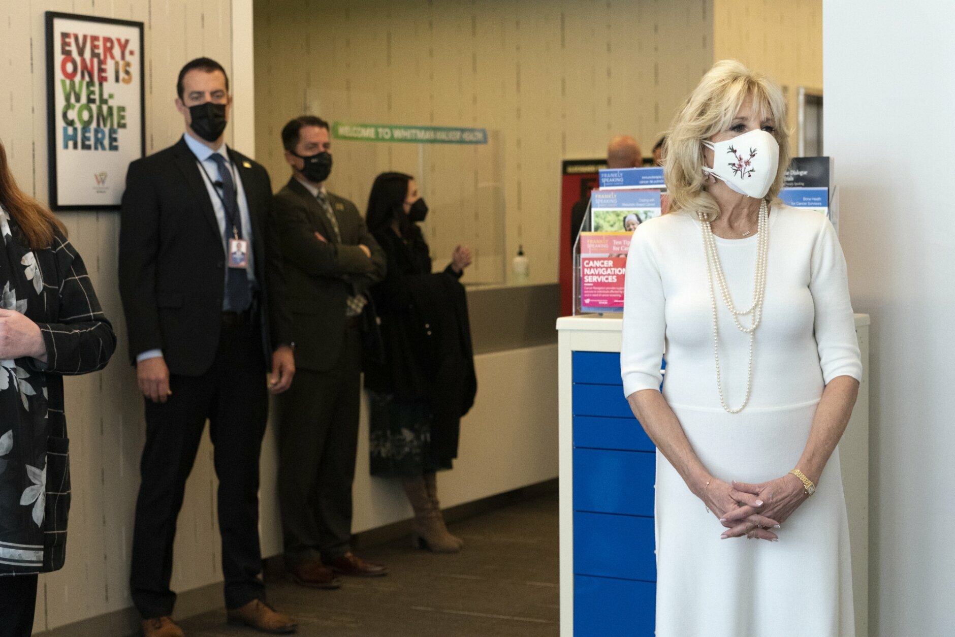 First lady Jill Biden, right, tours Whitman-Walker Health, Friday, Jan. 22, 2021, in Washington. (AP Photo/Jacquelyn Martin, Pool)