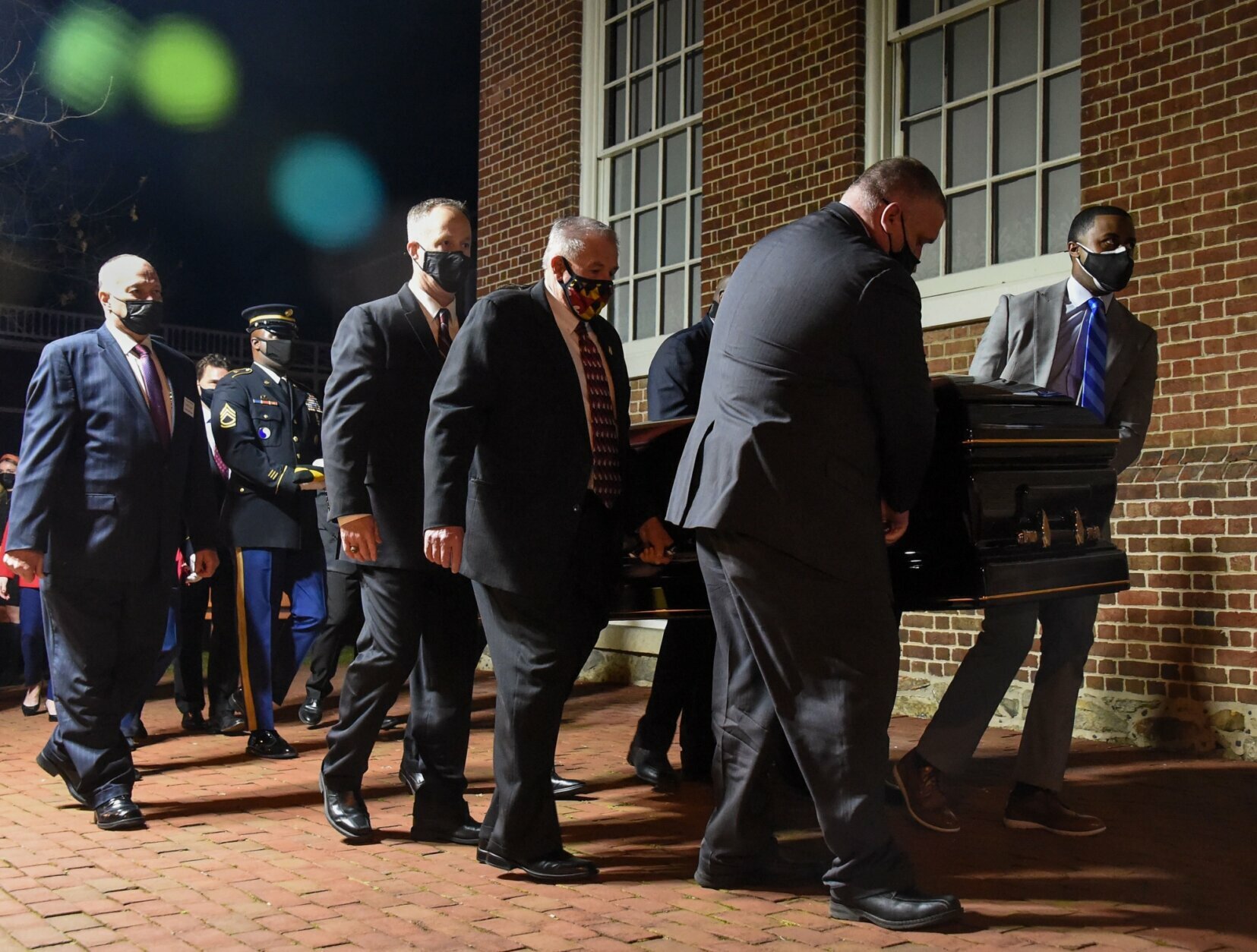 Former Maryland Senate President Thomas V. "Mike" Miller, who died following complications from cancer last week, is transported into the Maryland State House for a final viewing in Annapolis, Md., Thursday, Jan. 21, 2021. (Ulysses Muñoz/The Baltimore Sun via AP, Pool)