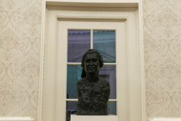 The Oval Office of the White House is newly redecorated for the first day of President Joe Biden's administration, Wednesday, Jan. 20, 2021, in Washington, including a bust of civil rights leader Rosa Parks. (AP Photo/Alex Brandon)