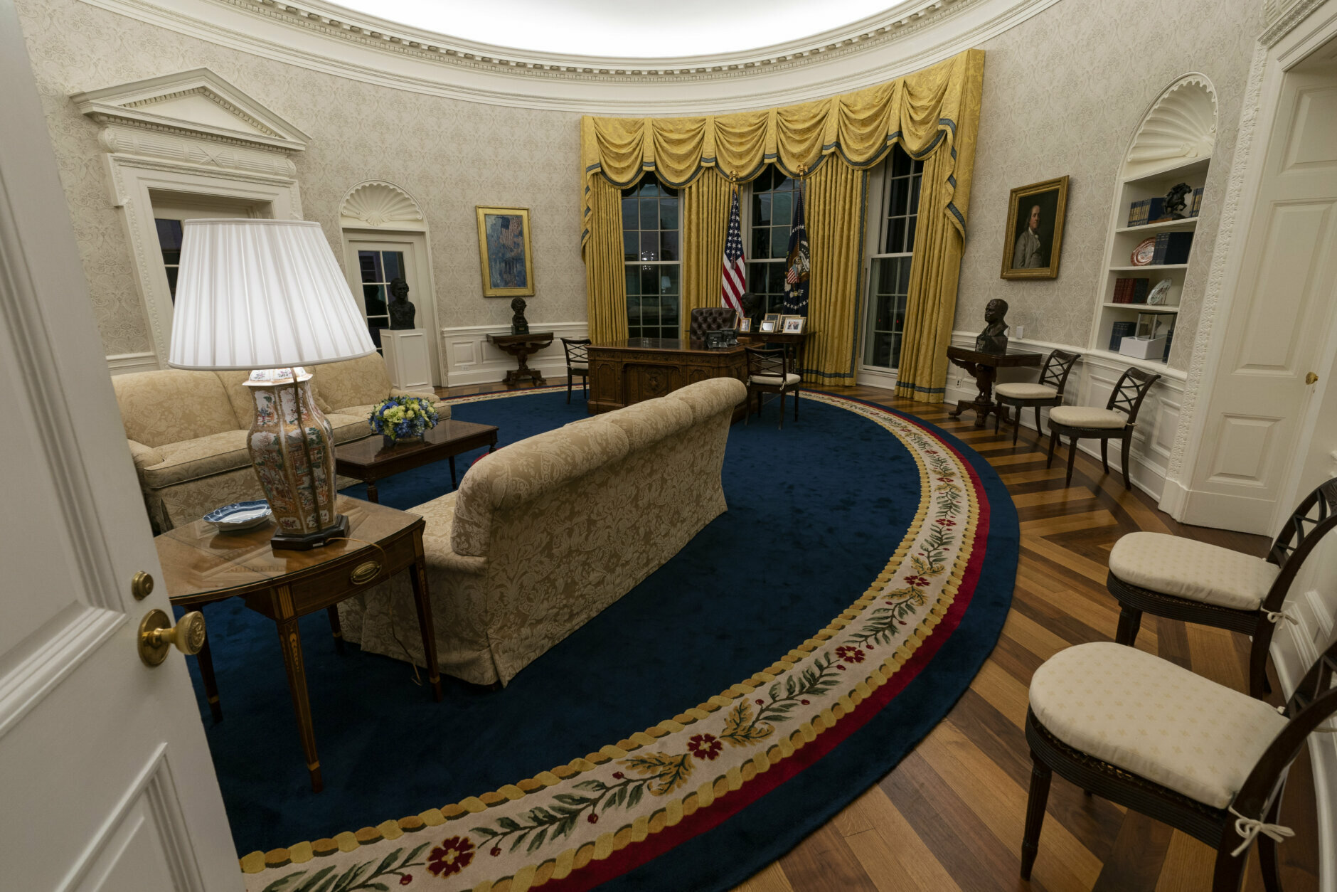 The Oval Office of the White House is newly redecorated for the first day of President Joe Biden's administration, Wednesday, Jan. 20, 2021, in Washington. (AP Photo/Alex Brandon)