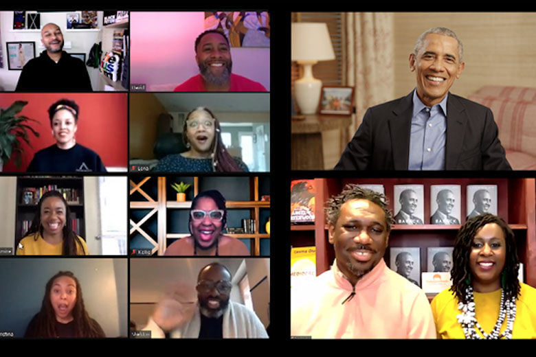 Former President Barack Obama made a surprise appearance via Zoom during one of the bookstore's "Very Smart Brothas" Book Club Meetings Jan. 26, where they were discussing Obama’s new book, "A Promised Land." (Courtesy MahoganyBooks)