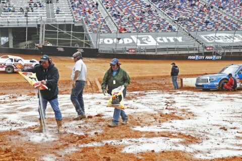 Rain swamps Bristol dirt track; NASCAR to try again Monday