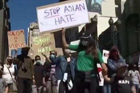 Thousands gather to protest violence against Asian Americans